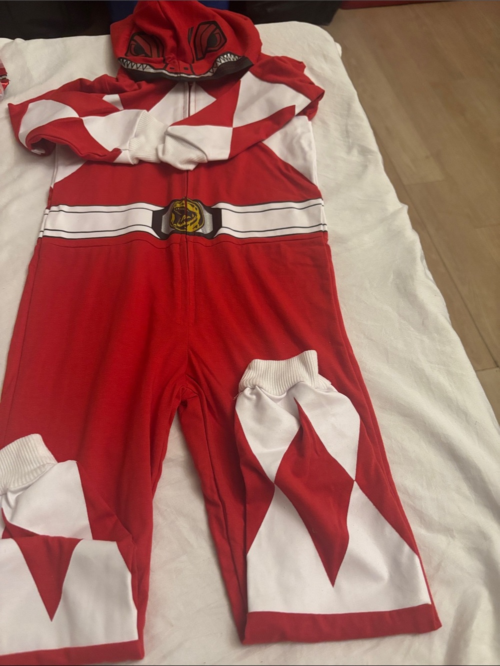 Hasbro Red and White Power Rangers Hero One-Piece Costume with Hood /Pajama